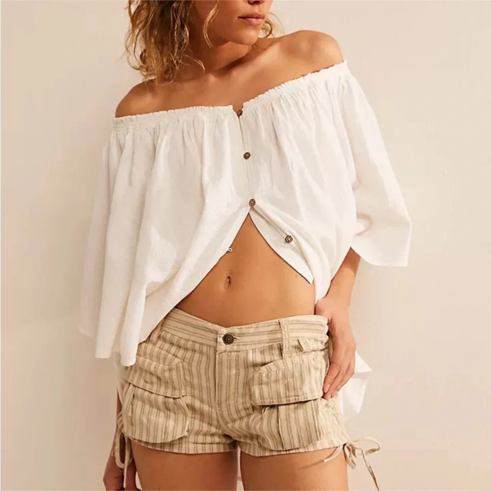 Free People 100% Cotton Off the Shoulder White Thalia Tunic‎